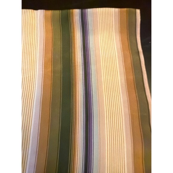 Vintage Echo Striped Silk Scarf Beige Green/Rectangular Elegant Vintage 70s - Picture 4 of 4